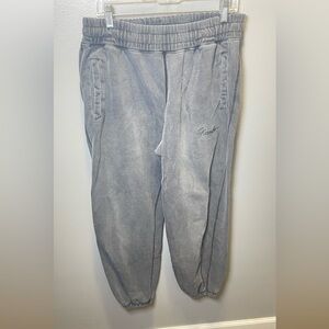 Awake Men's Gray‎ Sun-bleached Logo Sweatpants Drawstring Elastic Waist Large